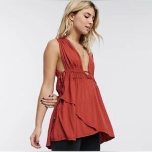Free People Women's Sleeveless Rust Top, Like New, Size Small (oversized)